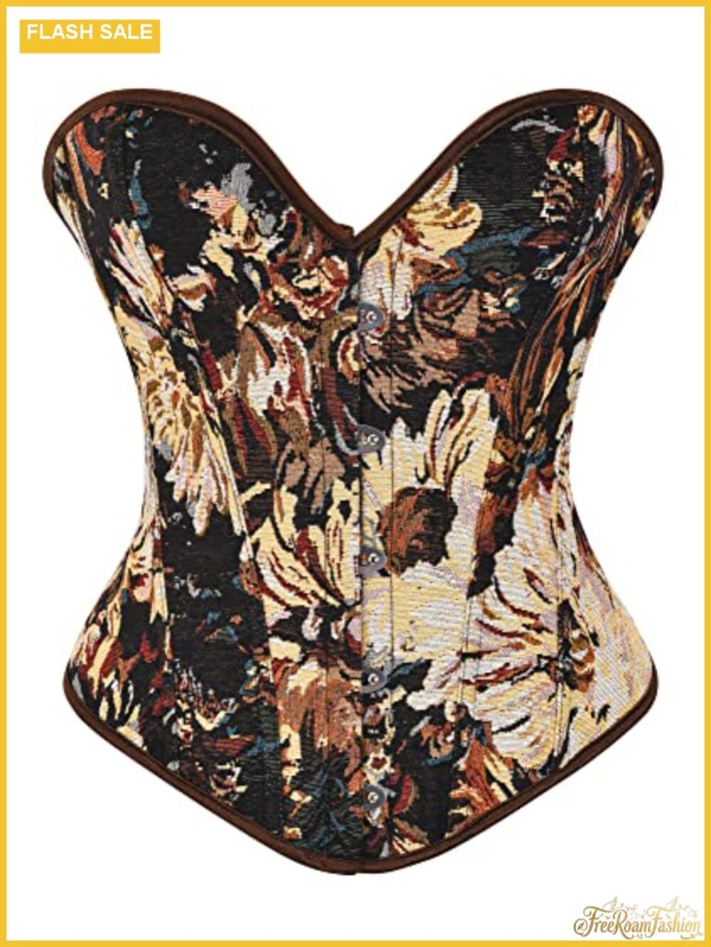 Floral Denim Overbust Corset Bustier Steel Boned Lace Up Waist Training Top